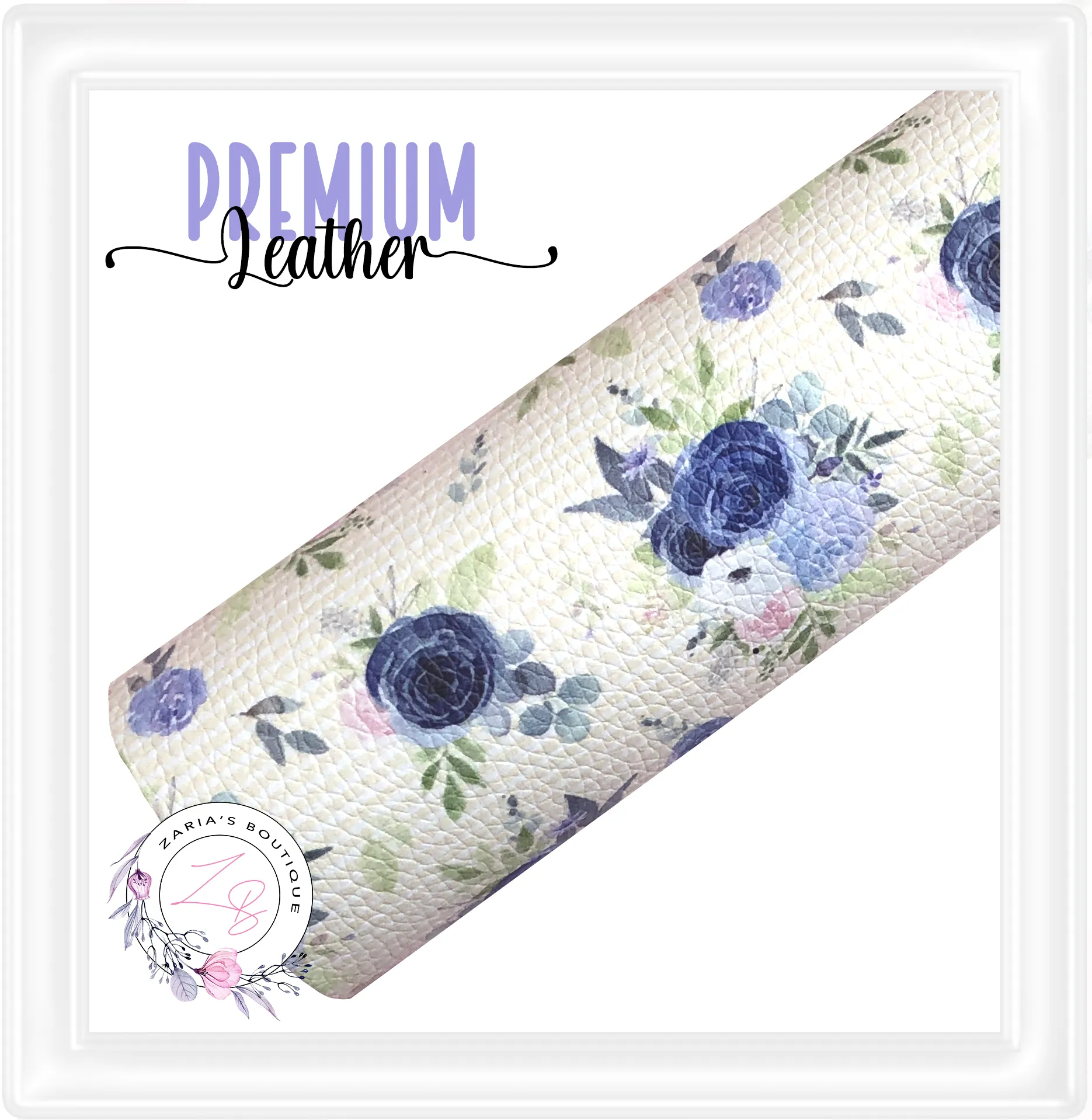 ⋅ Indigo Rose ⋅ Custom Printed Floral ⋅ Premium Vegan Faux Leather