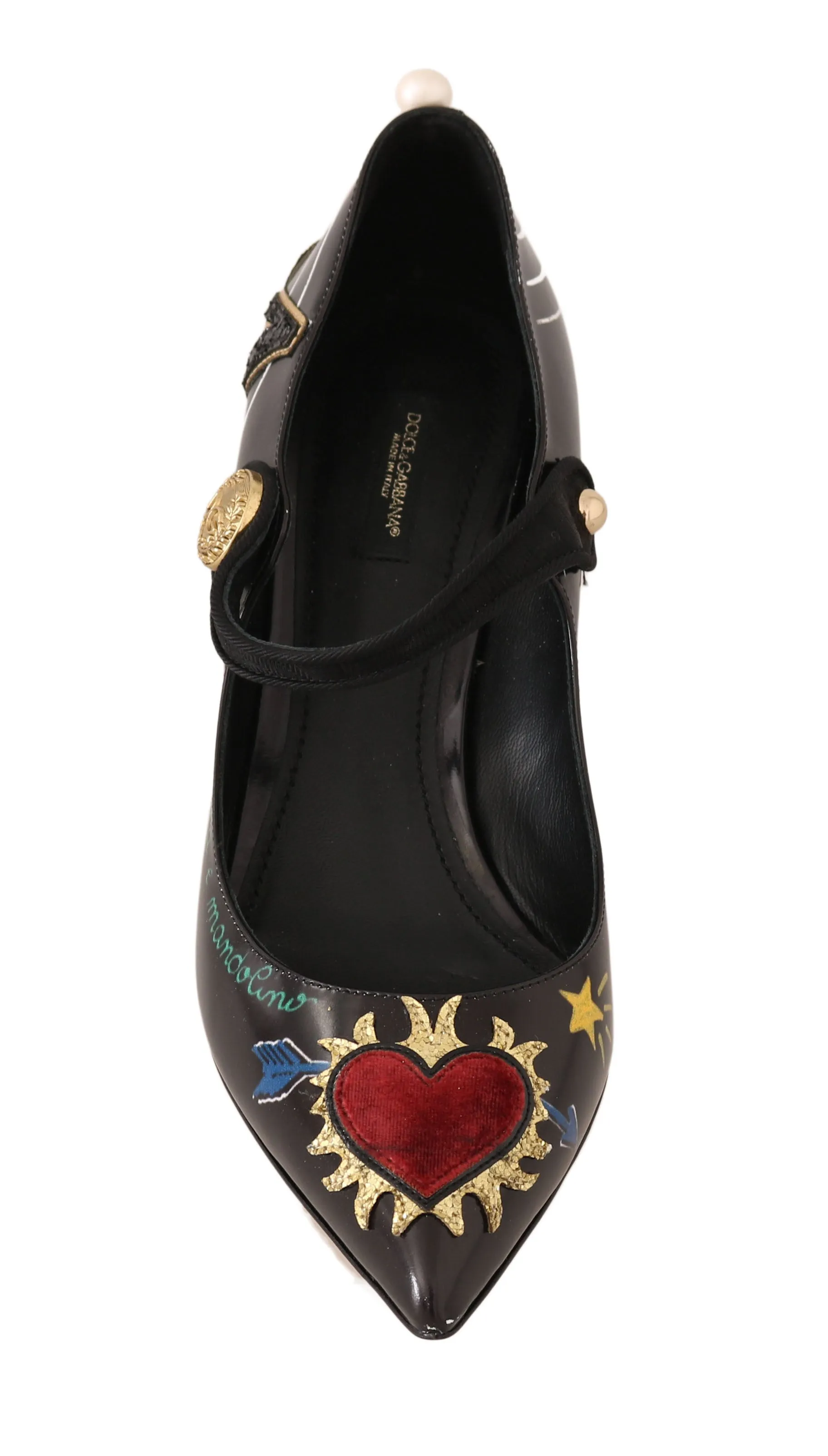 Black Leather Heart DG Logo Mary Jane