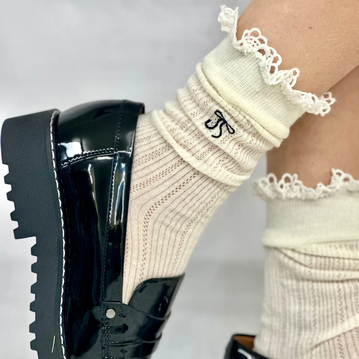 BOW lace socks - cream