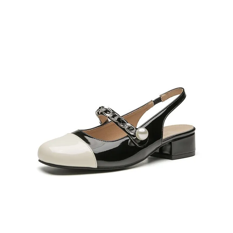 Contrast Round Toe Block Heel Mary Jane Shoes