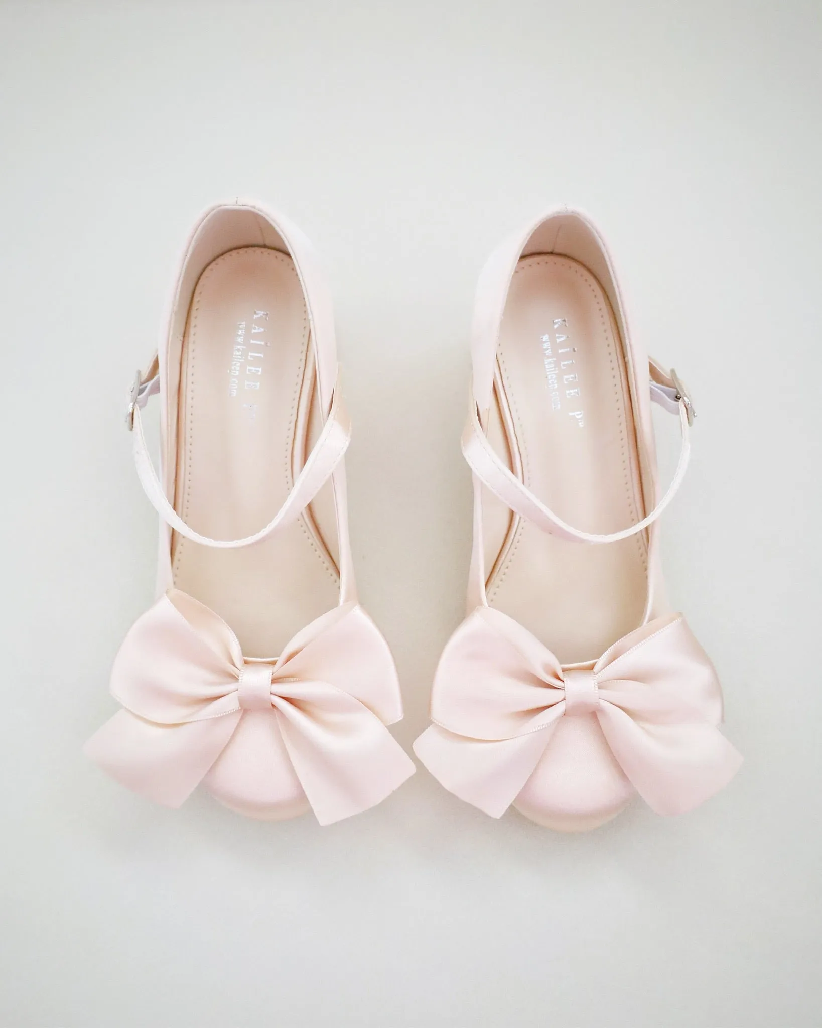 Girls Satin Mary Jane Block Heel with Front Satin Bow
