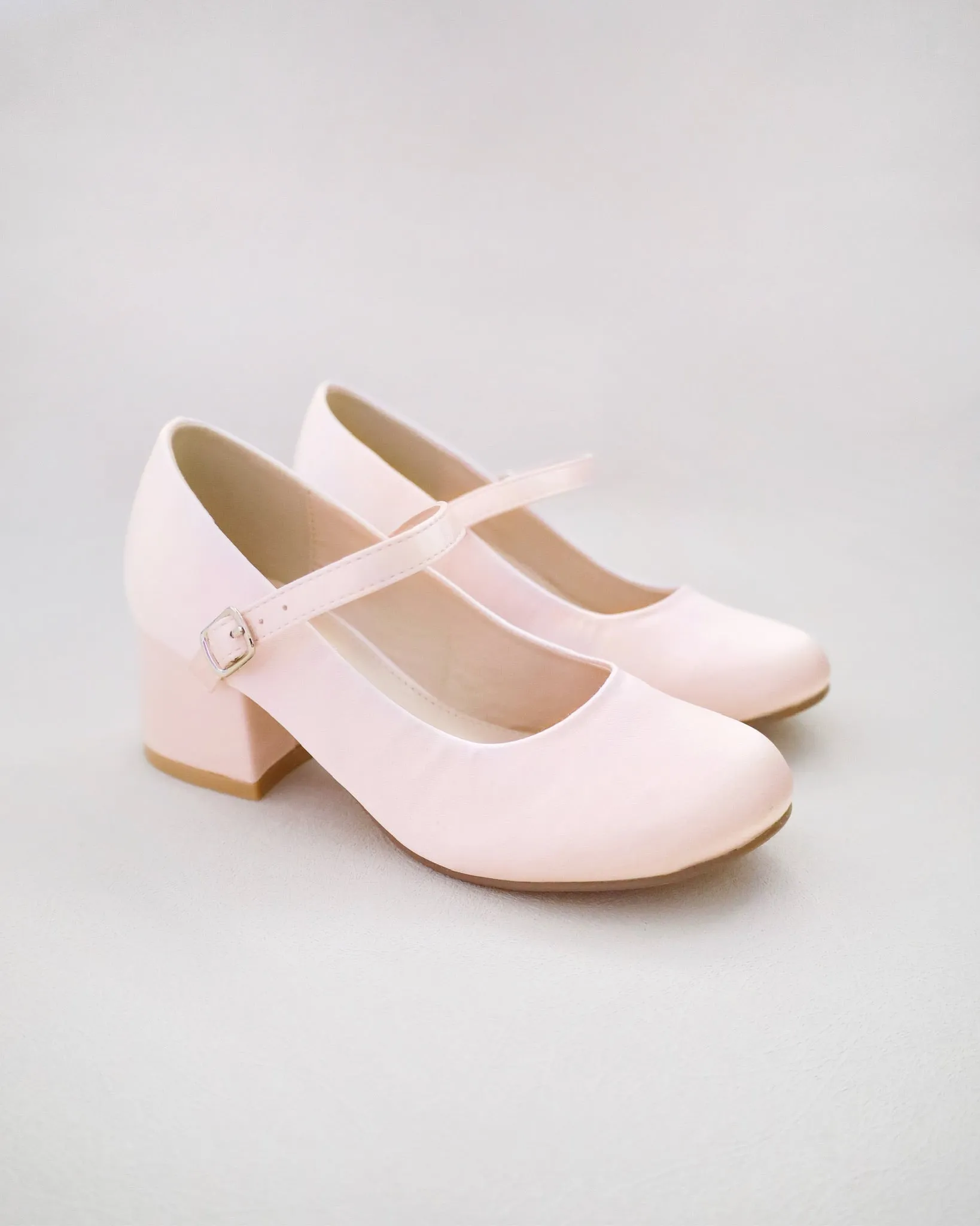 Girls Satin Mary Jane Block Heel
