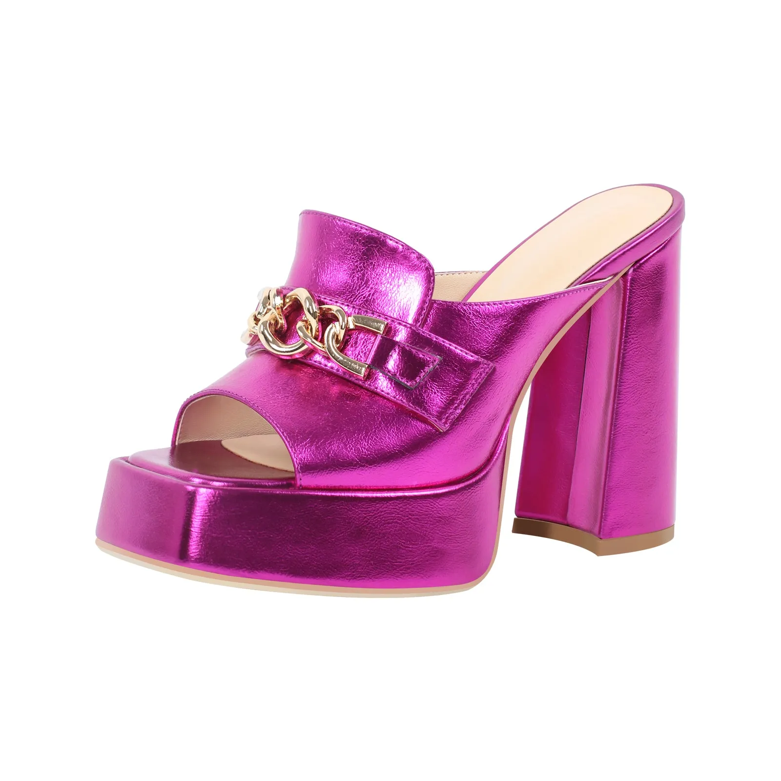 Metallic Chunky Heel Platform Slip-on Mule Sandals