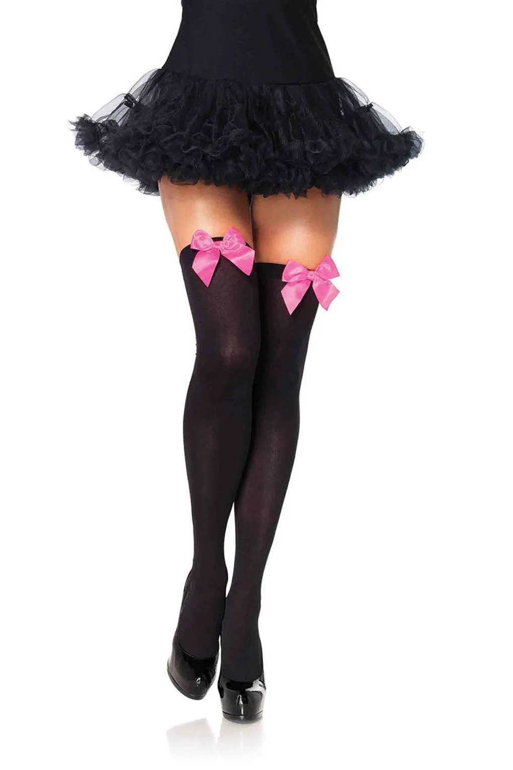 Opaque Bow Thigh High Stockings