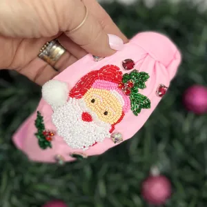 Pink Headband with Beaded Santa