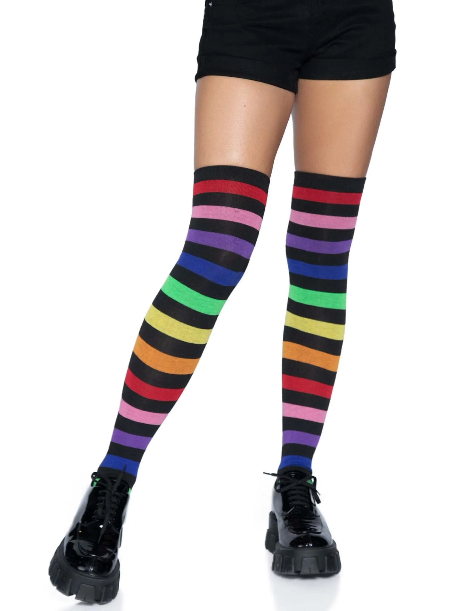 Rainbow Stripe Thigh High Socks