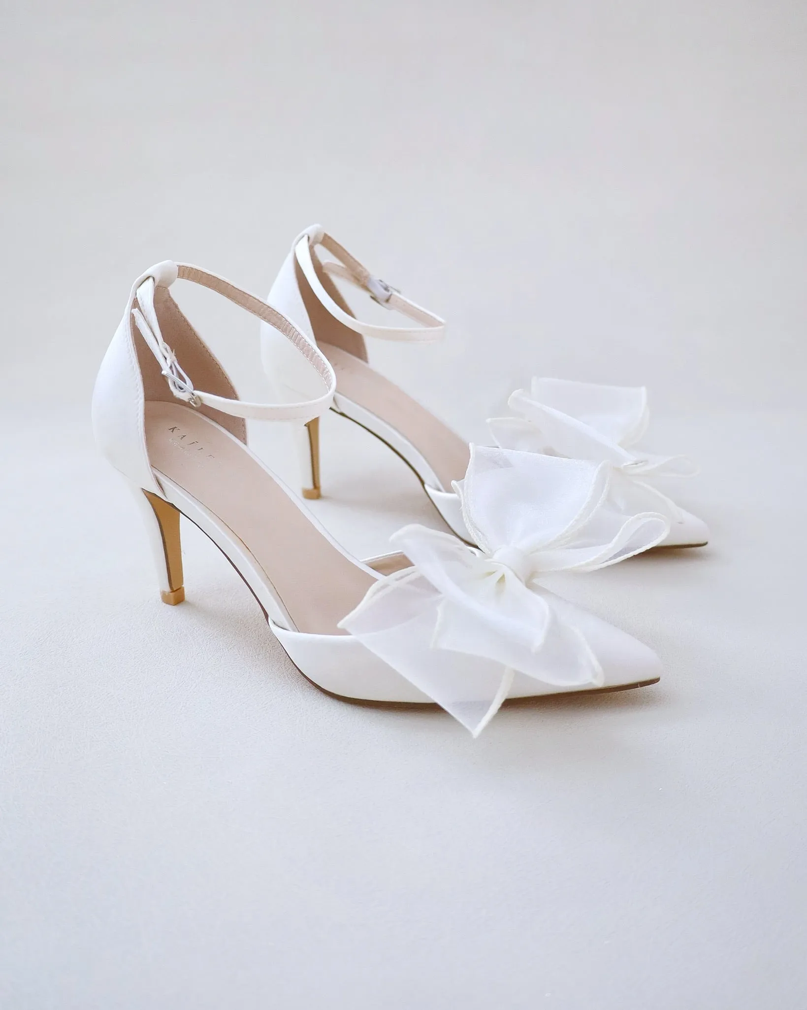 Satin Heels with Layered Organza Bow for Brides