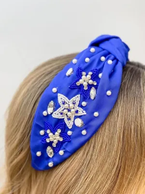 Star Embellished Headband - Blue & White