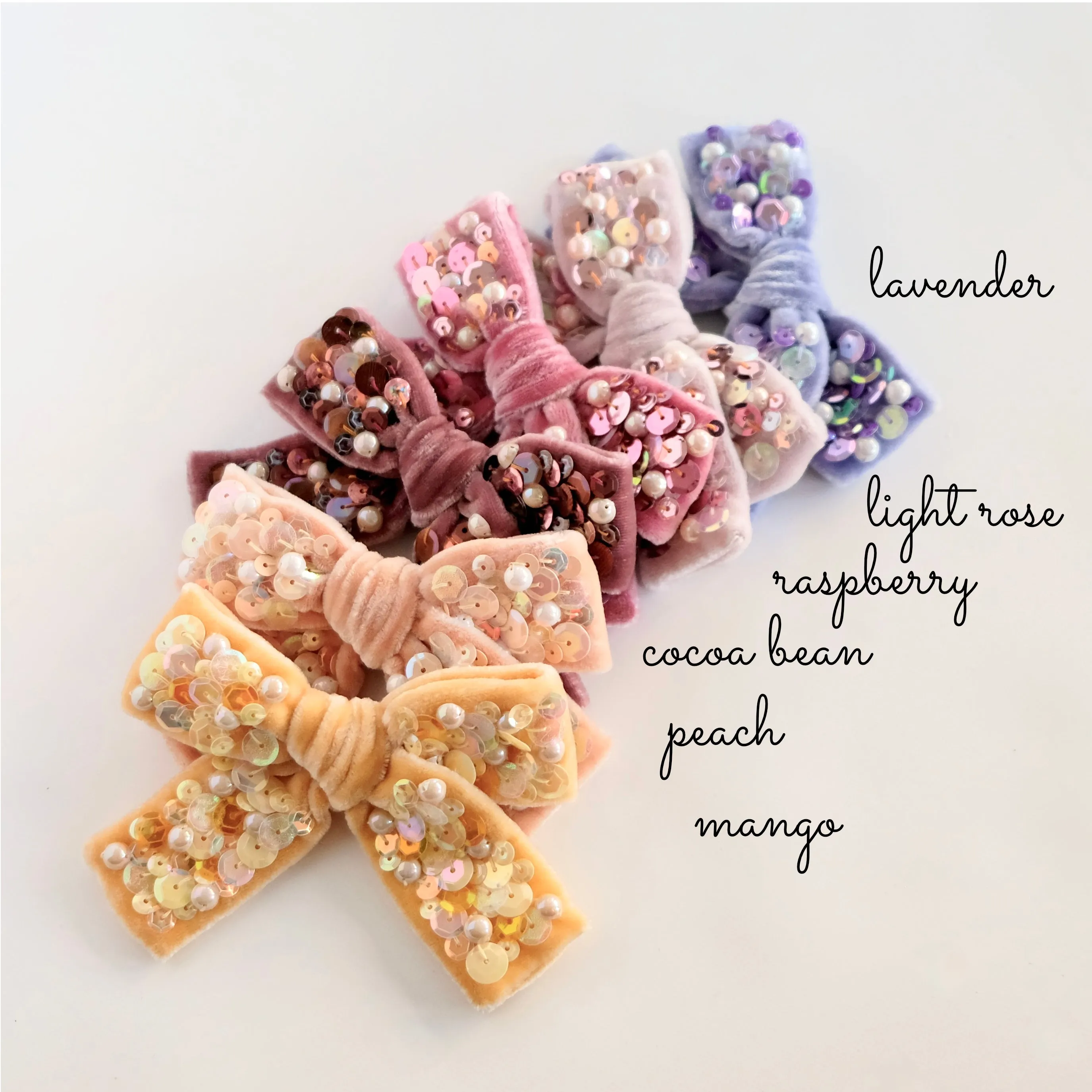 Velvet Hair Bow with Pear Beads and Sequins - Raspberry