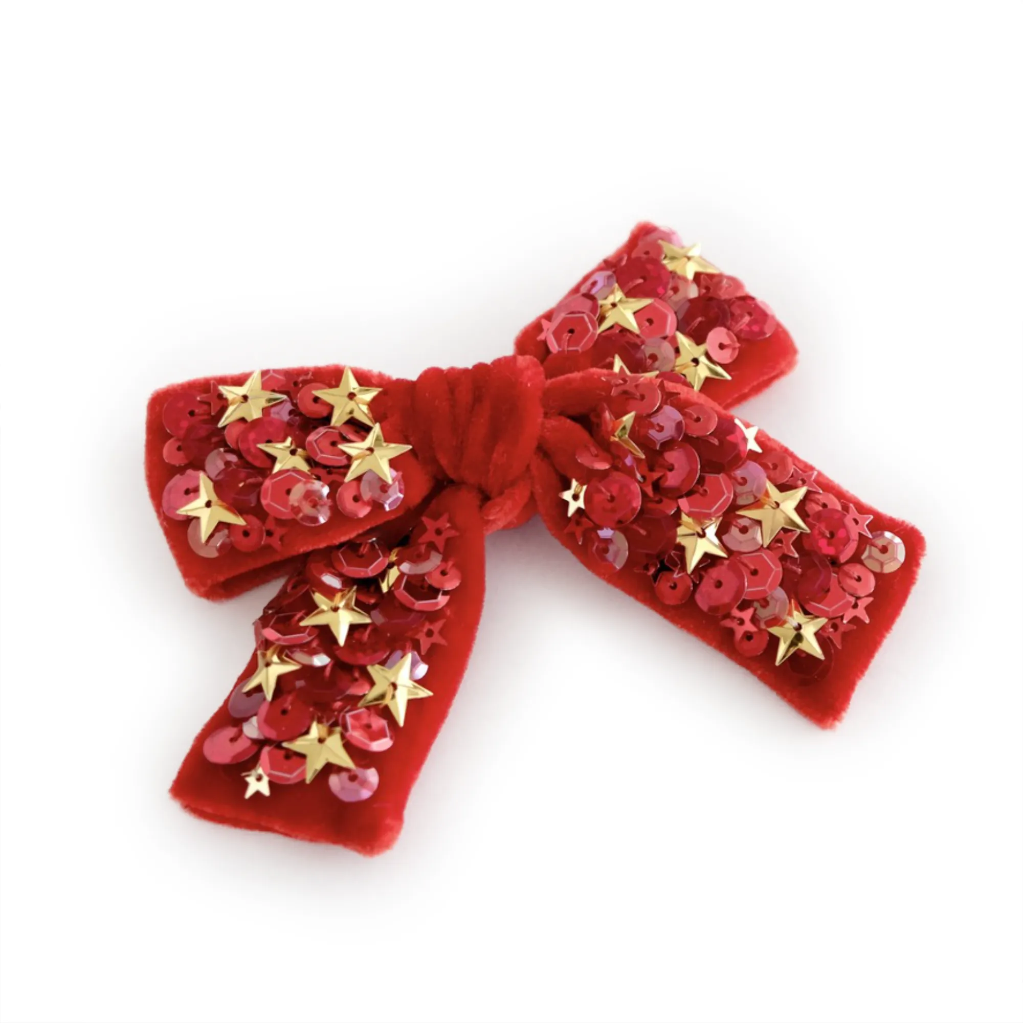 Velvet Hair Bow with Sequins - Starry Sky Red