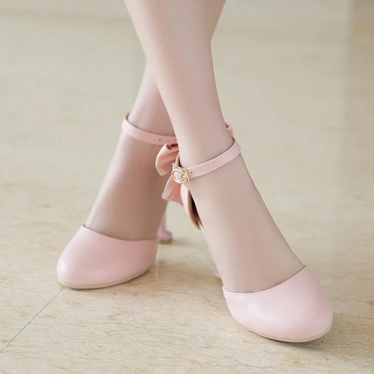Women's Ankle Strap Bow Tie Mary Jane High Heels Sandals